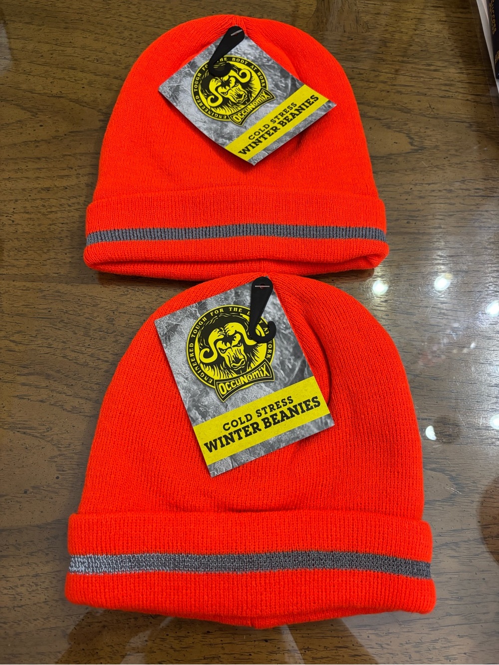 High-Visibility Orange Winter Beanie with Reflective Stripe